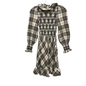 Bebe Organic Cream Brown Smocked Long Sleeve Dress - Size 12 - Picture 1 of 5