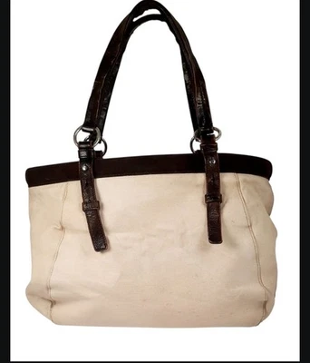 YSL Yves Saint Laurent Cream Canvas Leather Tote BagRare AUTHENTIC - Image 1 of 4