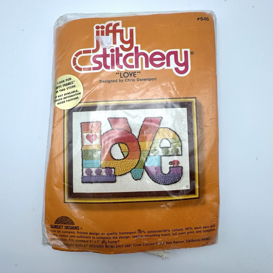 NEW Vintage 1970s Chris Davenport Jiffy Stitchery Crewel Kit Love 646 - Image 1 of 4