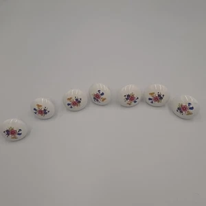 Porcelain Ceramic Floral Cabinet Knobs-7 Drawer Pull Handles White w/Flowers Lot - Picture 1 of 6
