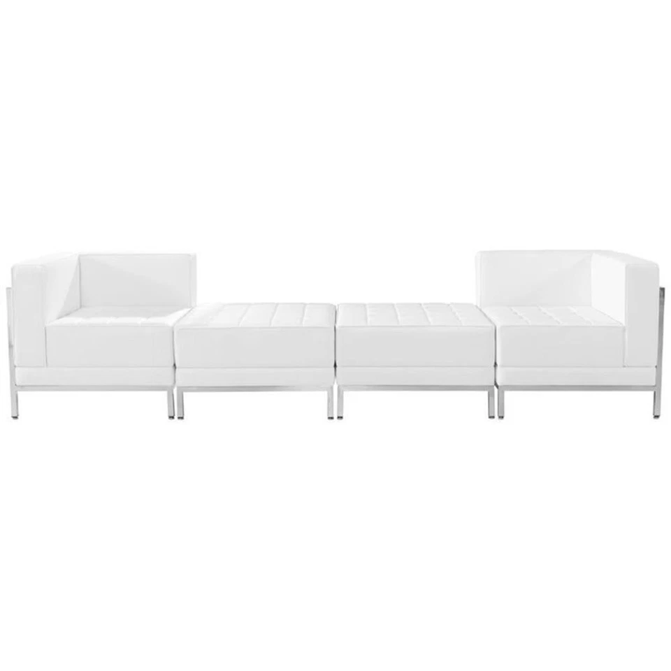 Flash Furniture 4 Piece Leather Reception Sofa Set in White - Image 1 of 2