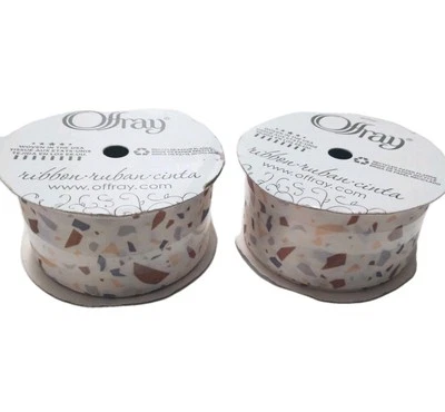 Offray Satin Ribbon 1.5" x 9' Neutral Terrazzo Single Faced Lot Of 2 - Image 1 of 4