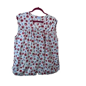 Premier Intimates Strawberries Fruit Strawberry Sleeveless Scrub Nurse Top Sz 1X - Picture 1 of 13