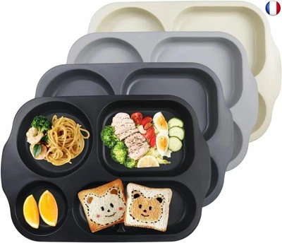 greenandlife Assiettes 5 Compartiments pour Les Adultes et Enfants, Lot de 4 - Photo 1/4