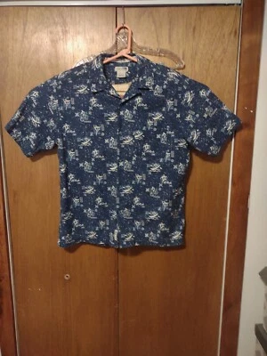 REI Men Button Up Shirt Medium Blue Short Sleeve Collar Hawaiian Recreational  - Image 1 of 4