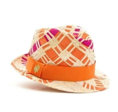 Sombrero Fedora Jonathan Adler Mujer Cinta Naranja Mano Paja 140787 Foto 1 de 2