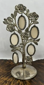 Vtg Silver Plate Photo Frame Tree Roses 5, 1"x2" 2 Sided Cottage Core  - Picture 1 of 9