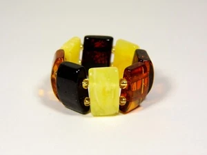 Baltic Amber Ring Size 10.5 Multicolor Yellow Cognac Brown Elastic Stretch 5848 - Picture 1 of 11