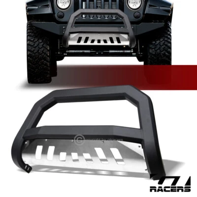 For 2010-2018 Jeep Wrangler Matte Blk AVT Edge Bull Bar Brush Bumper Guard+Skid - Image 1 of 4