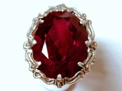 12ct Red Lab Ruby Size 7.5 Ring 925 Sterling Silver Filigree Vint Style USA Made - Image 1 of 4