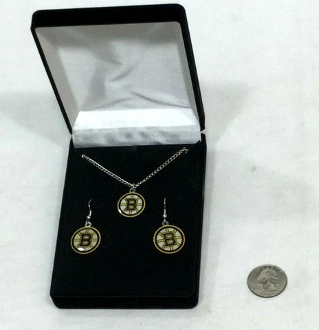 New NHL Boston Bruins Earrings Pendant Set Necklace Chain in Gift Box FREESHIP Cover