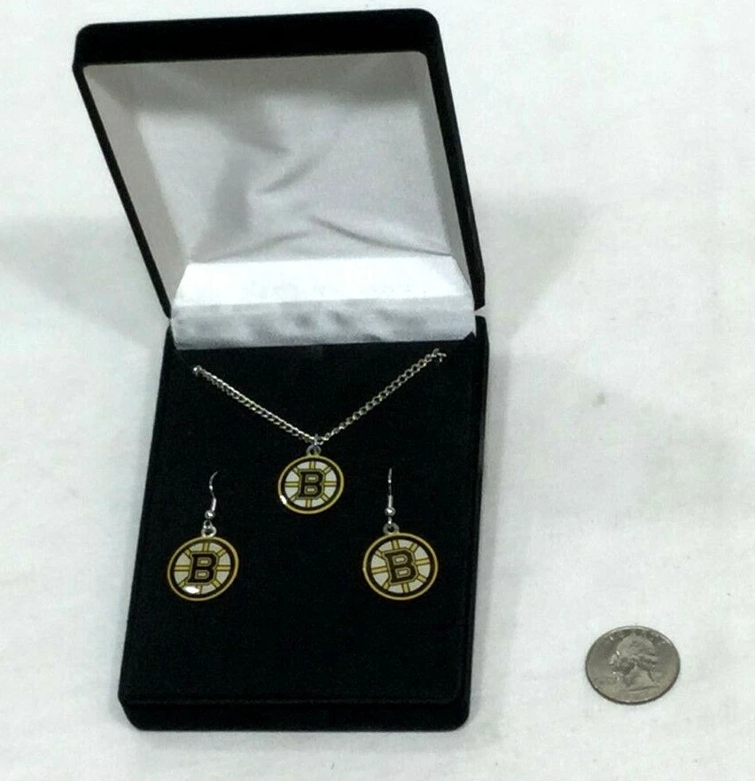 Novo Conjunto de Brincos Pingente NHL Boston Bruins Colar Corrente em Caixa de Presente FRETE GRÁTIS - Imagem 1 de 1