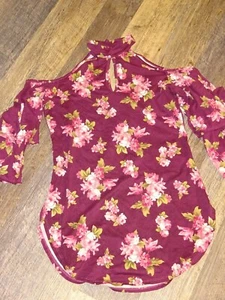 small womens ~ long length cold shoulder Tunic top shirt floral - Picture 1 of 8