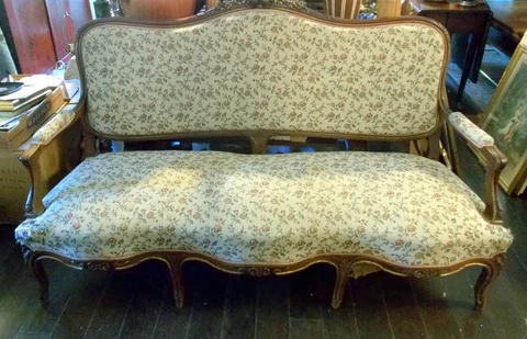 Antique FRENCH ROCOCO SOFA  Settee 19th C. Hand Carved Botanicals Gilt Chateau Cover