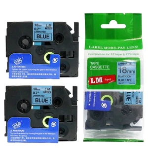 Paquete de 2 cintas negras sobre azules de 18 mm para fabricante de etiquetas P-touch modelo PT1650, PT-1650 - Imagen 1 de 1