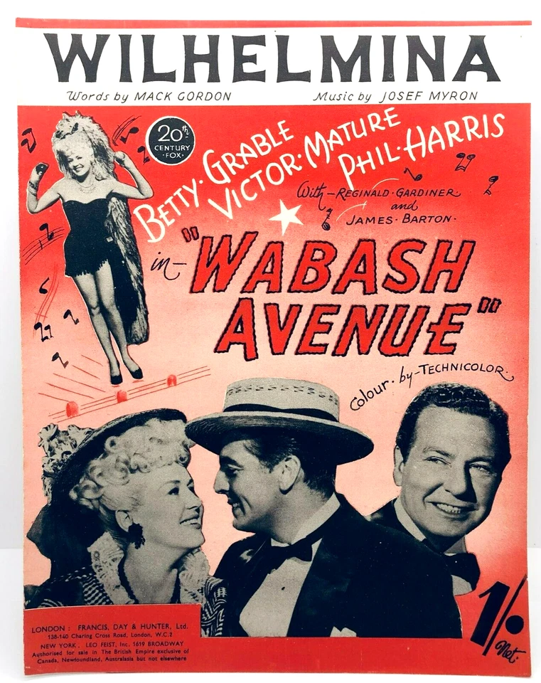 Wilhelmina - Betty Grable & Victor Mature - Partituras de películas del Reino Unido 1950 - En muy buena condición Foto 1 de 1