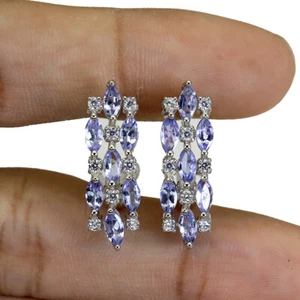 925 Pendientes de Plata de Ley Marquesita Tanzanita Gema Natural Jewelry - Imagen 1 de 10