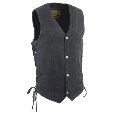 Milwaukee Leather DM1315 Men's Black Denim Classic Side Lace Snap Front Vest - Image 1 of 4