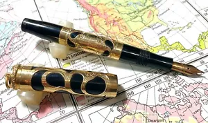 Antique Parker Filigree Fountain Pen in Hard Rubber & Gold Filled, USA (CM3525) - Picture 1 of 6