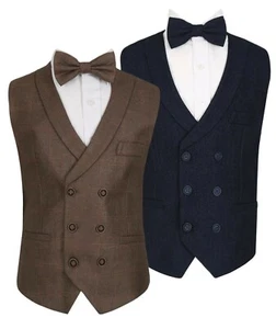 Chalecos a cuadros de tweed de doble pecho para hombre niños conjuntos informales - Imagen 1 de 19