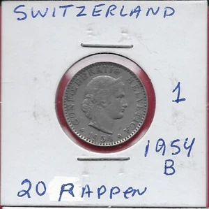 SWITZERLAND 20 RAPPEN 1954-B XF HEAD OF LIBERTAS ROMAN GODDESS OF LIBERTY FACING - Picture 1 of 2