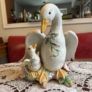 FITZ And Floyd Garden Rhapsody Goose and Gosling Figurine (11" tall) - Picture 1 of 7