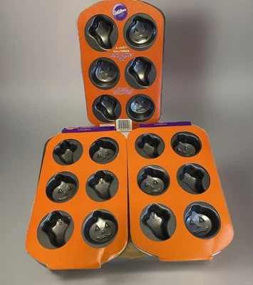 Wilton Halloween 6 cavidades antiadherente mini pasteles sartén fantasma y calabaza NUEVO LOTE DE 3 Foto 1 de 4