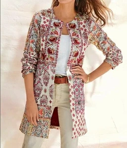 Chaqueta Soft Surroundings La Sultana Pequeña Acolchada Bordada Roja Multi Midi - Imagen 1 de 1