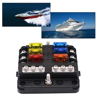 6-Way Blade Fuse Box Block Holder LED Indicator For Marine Bus RVs Boats po - Image 1 of 4