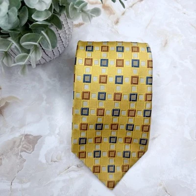 Jos. A. Bank Yellow Geometric Pattern Silk Tie 59” X 3 3/4” - Image 1 of 4