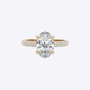 Wedding 18k Gold Ring with 2.60 Ct IGI Lab Created Oval Cut Yellow Diamond - Picture 1 of 9