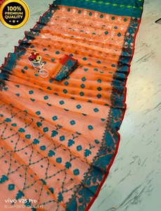 Traditional Hand Made Feastive Party Wear Women Dhakai Jamdani Saree With BP - Picture 1 of 16