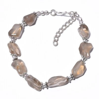 Pulsera ajustable de plata 925 con cadena de piedras preciosas de cuarzo ahumado natural marrón Foto 1 de 4