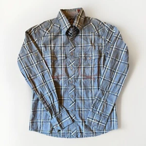 Derby Clothing Mens Medium EU 40 Western Blue Pearl Snap Vintage Style - Picture 1 of 7