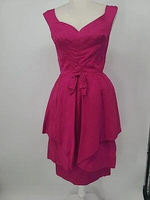 Vestido Barbie Vintage 1950 Rosa Fushia, Zíper de Metal, Pequeno Retro Rockabilly - Imagem 1 de 4