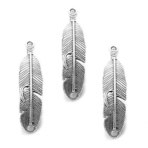 BLUK 50Pcs Feather Charms DIY Jewelry Making Pendants Antique Silver - Bild 1 von 1