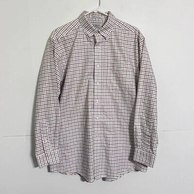 Ll Bean Mens Shirt Size 16-33 White Maroon Check Wrinkle Resistant Oxford - Image 1 of 4