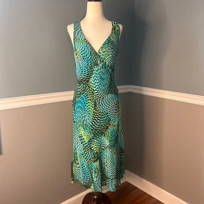 Vestido midi Tessuto sin mangas años 90 estampado abstracto cuello en V informal fiesta talla M Foto 1 de 4