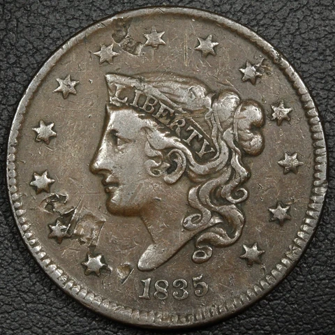 1835 Coronet Matron Head Copper Large Cent - Nicks Cover