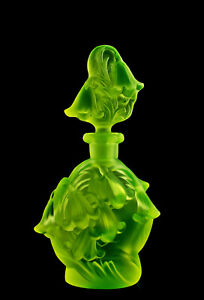 Glamorous Art Deco Vaseline Glass Collectible Perfume Bottle 1930' H.Hoffmann