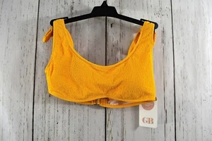 Women's GB Solid Crinkle Textured Tie Shoulder Bralette Swim Top XS-M Marigold - Picture 1 of 9