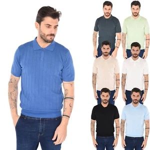 Polo Uomo Filo Cotone Slim Fit Maglia Mezza Manica Strech Maglietta a Coste - Foto 1 di 33