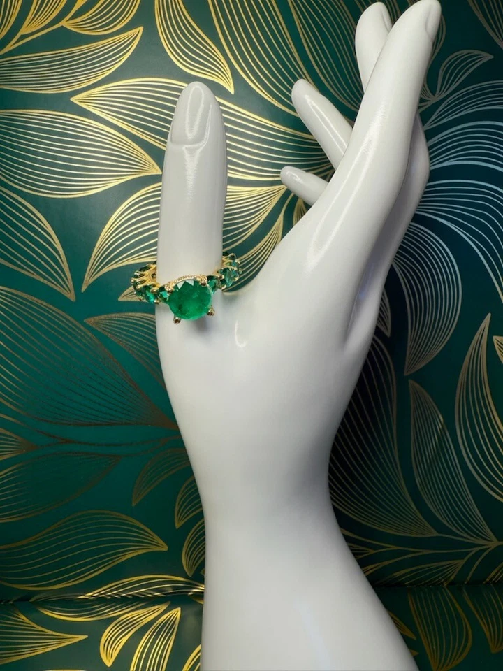 Talla 10 - Anillo Multi Piedras Preciosas Esmeralda Zambia 100% Original Verde Bosque Foto 1 de 3