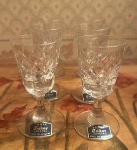 TUDOR England LATIMER Clear Crystal Cut Liquor Cordial Glasses 3⅛" Tall SET OF 6 - Picture 1 of 5