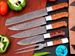 CUSTOM MADE HAND FORGED DAMASCUS STEEL CHEF KNIFE SET Kitchen Knives M 100 - Picture 1 of 5
