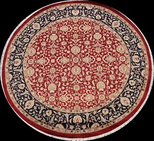 Wool/ Silk Floral Royal-Tebriz Oriental Area Rug Hand-knotted Round Carpet 7'x7'