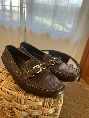 Mocasines de conducción de cuero marrón PRADA talla 7, 38 Hecho en Italia Hebilla Foto 1 de 4
