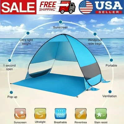 Tienda de playa emergente portátil parasol refugio exterior camping pesca toldo azul Foto 1 de 4