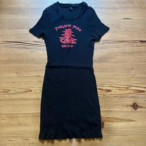Shein black red Chinese takeout short sleeve ribbed midi dress SIZE XL - Picture 1 of 5