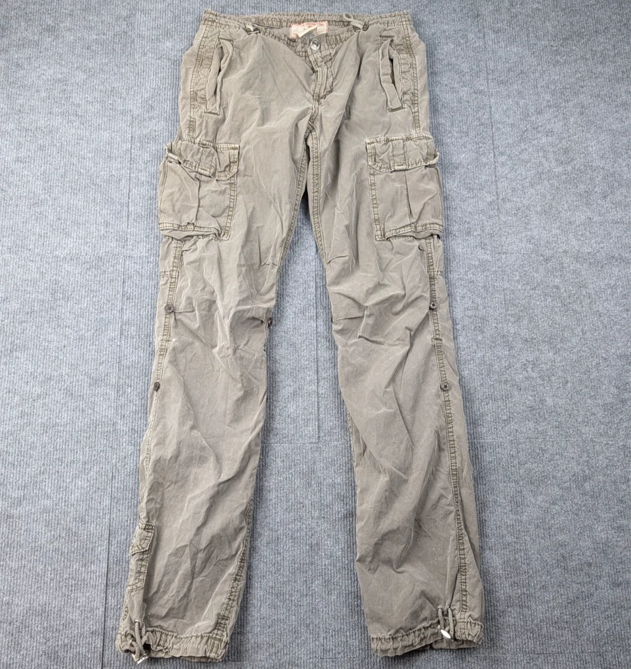 Calça cargo vintage Y2K True Religion feminina 25 verde paraquedista rolo jogger - Imagem 1 de 4